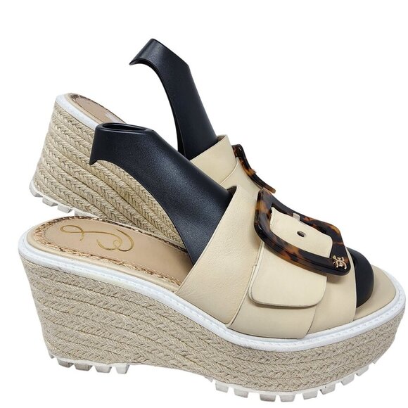 Sam Edelman Womens Platform Wedge Sandals Beige & Black Espadrille Style 9.5 - Picture 12 of 12